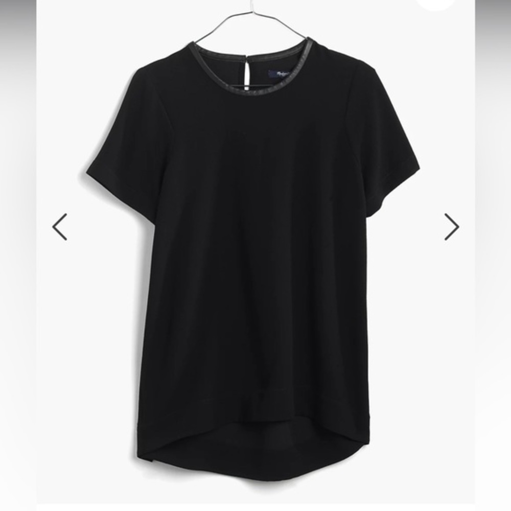 Madewell size S black leather trimmed black blouse shirt top